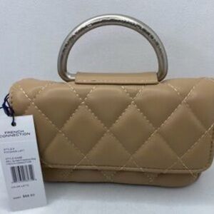 French Connection Beige Quilted Clutch with Silver Handle